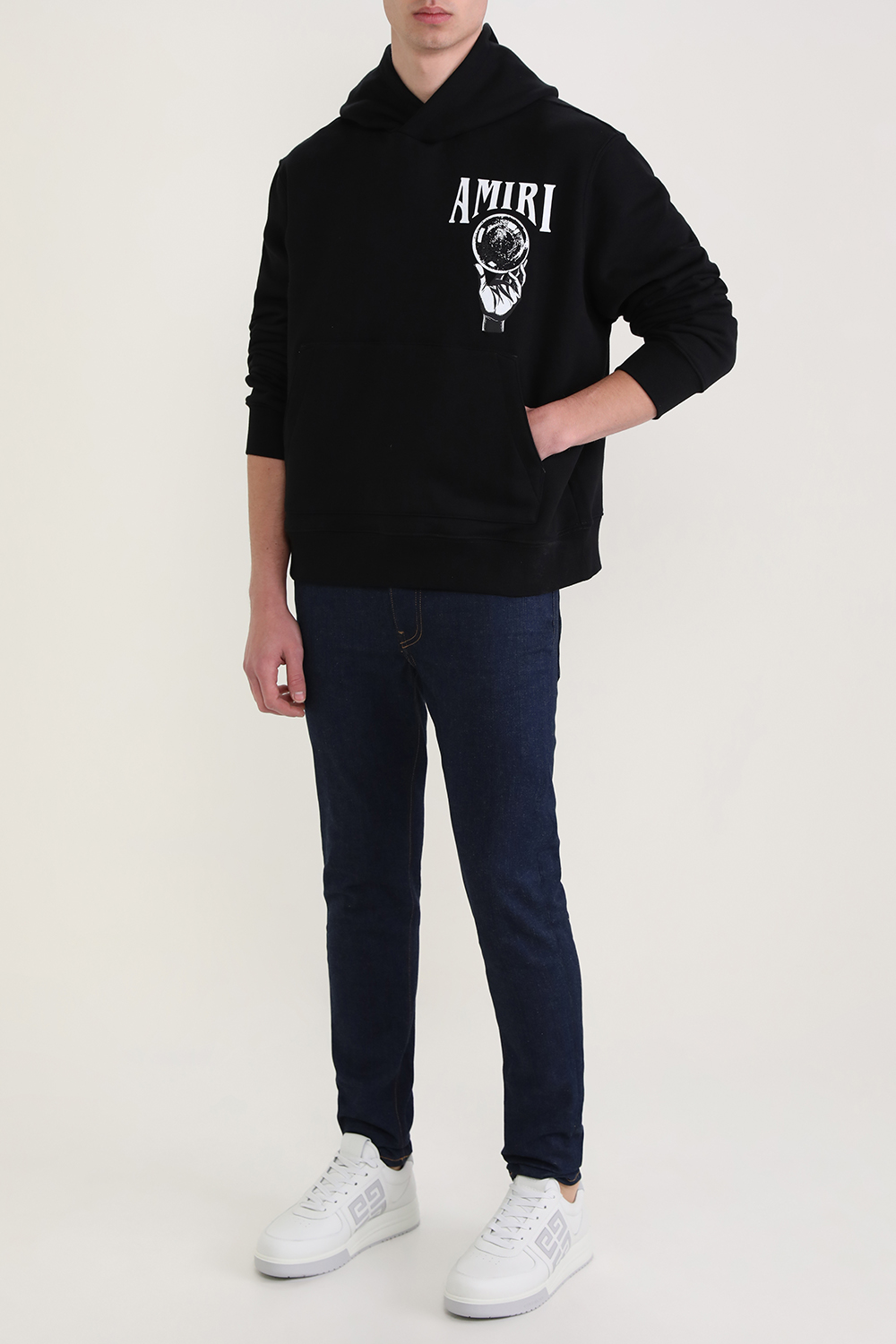 סווטשירט קפוצ'ון מכותנה עם הדפס כדור בדולח